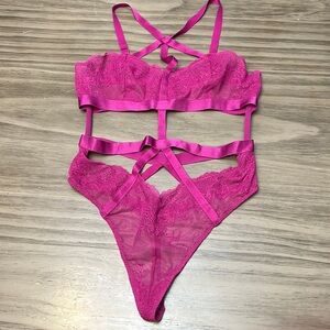 Victoria's Secret Pink Lace Strappy Snake Charmer Teddy